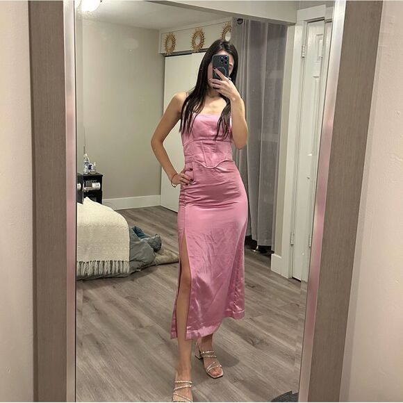 Jason Wu Pink Satin Midi Dress - Picture 4 of 4